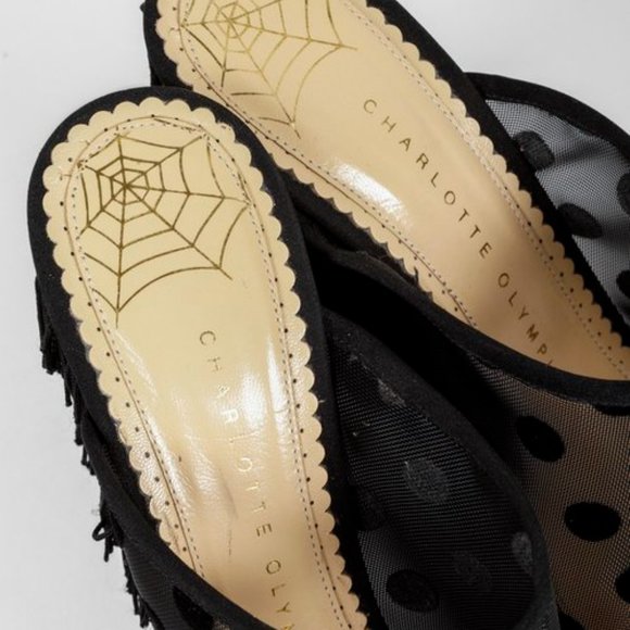 Charlotte Olympia Black Polka Dot Fringe Wedges - Picture 9 of 9